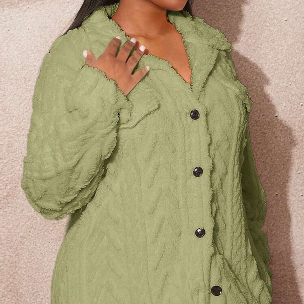 SHEIN Green Teddy Jacket Cozy Casual Style